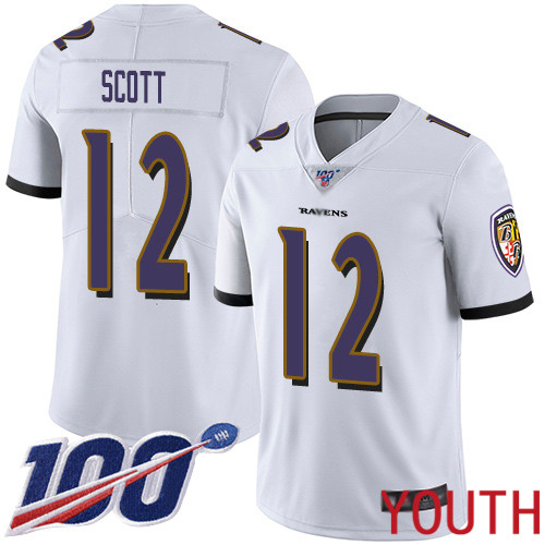 Baltimore Ravens Limited White Youth Jaleel Scott Road Jersey NFL Football #12 100th Season Vapor Untouchable